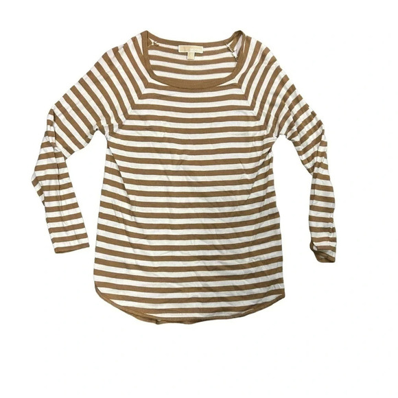 Michael Kors Dark‎ Camel Brown Striped Sweater Womens Small EUC - Picture 1 of 6
